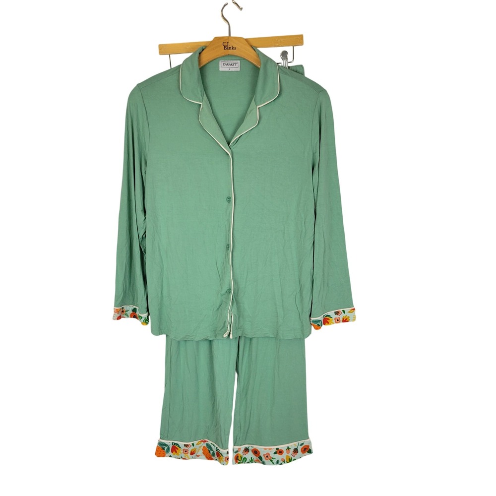 Carakit Bamboo Pajamas Set Sage Green Floral Size Medium Preppy Maching Set